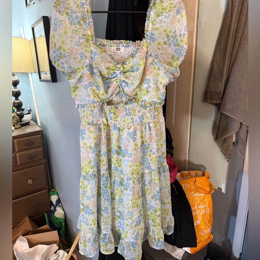 Zara Blue and Green Floral Kids Dress